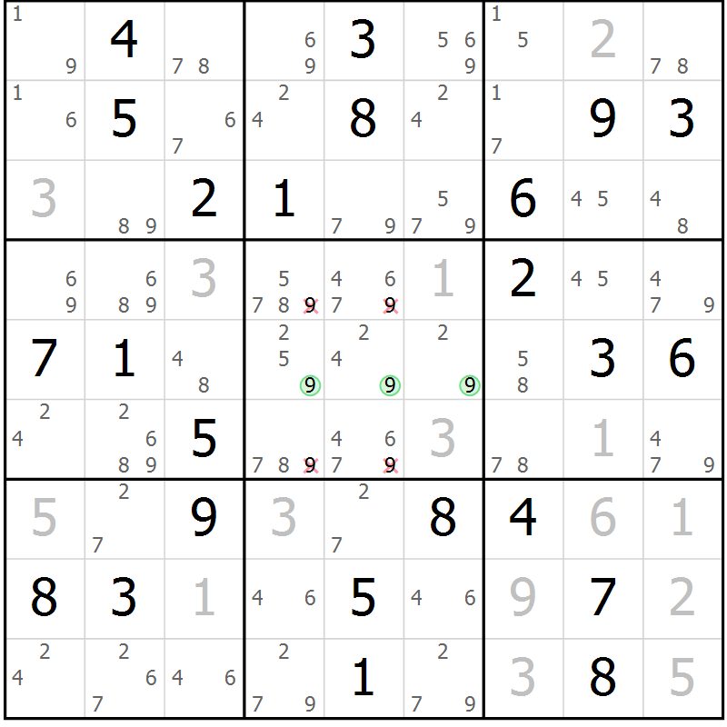 Position des candidats pour la solution de la Gr 80 page 83 du magazine de sudoku Maestro n° 099