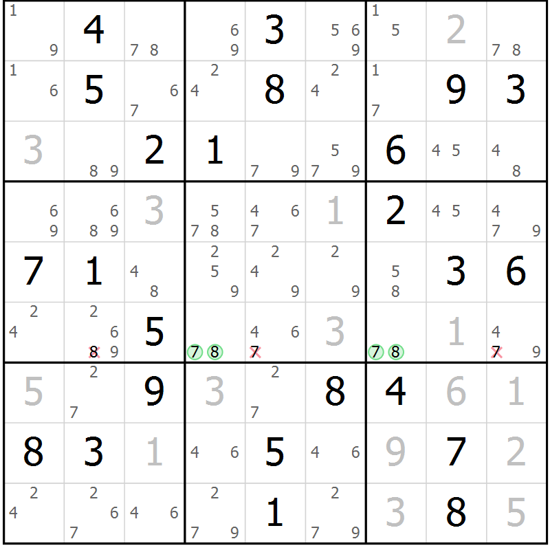 Position des candidats pour la solution de la Gr 80 page 83 du magazine de sudoku Maestro n° 099