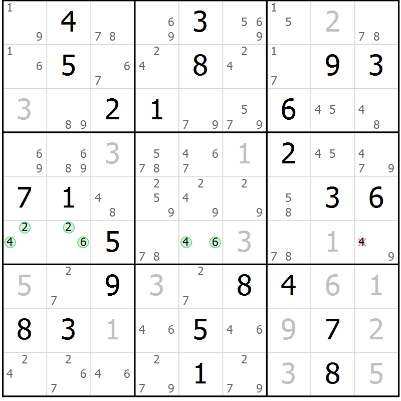 Position des candidats pour la solution de la Gr 80 page 83 du magazine de sudoku Maestro n° 099