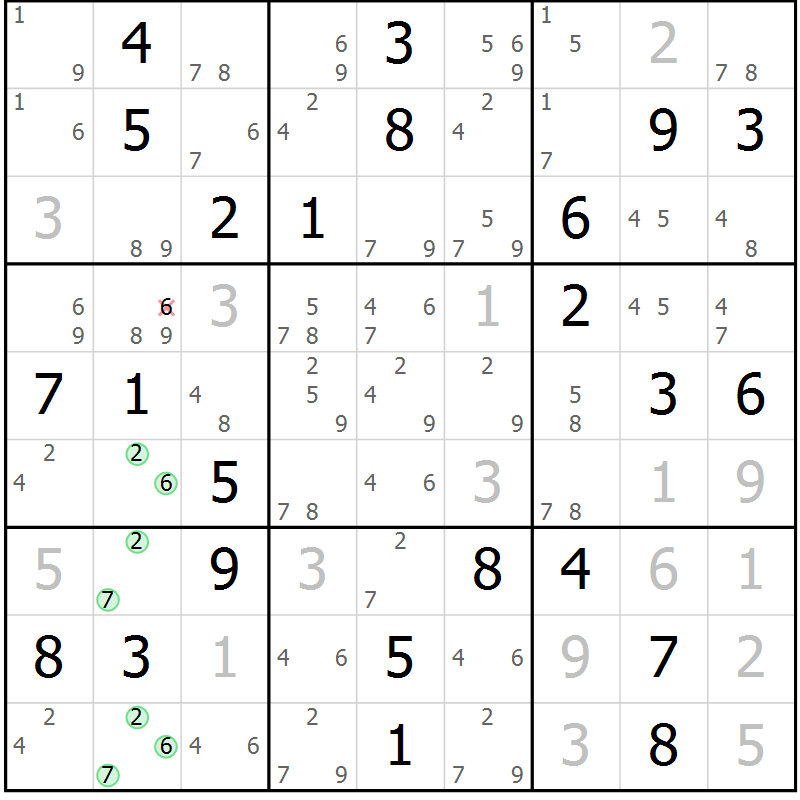 Position des candidats pour la solution de la Gr 80 page 83 du magazine de sudoku Maestro n° 099