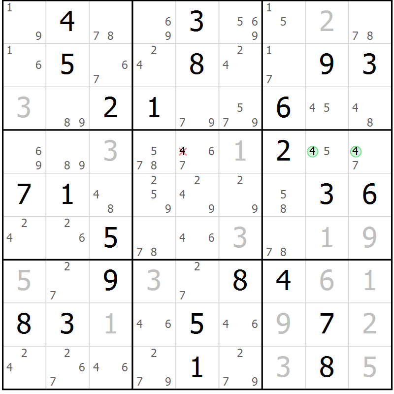 Position des candidats pour la solution de la Gr 80 page 83 du magazine de sudoku Maestro n° 099