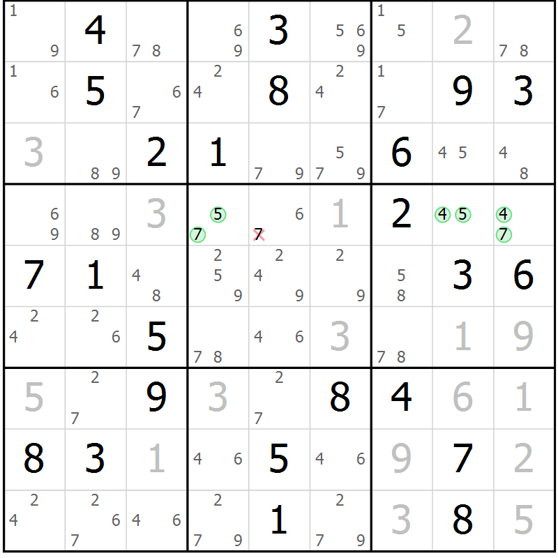 Position des candidats pour la solution de la Gr 80 page 83 du magazine de sudoku Maestro n° 099
