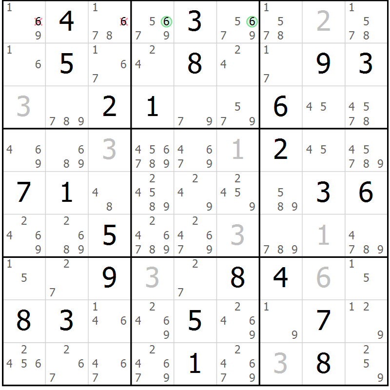 Position des candidats pour la solution de la Gr 80 page 83 du magazine de sudoku Maestro n° 099