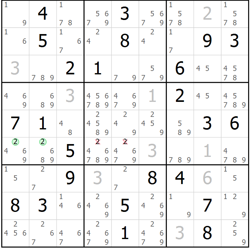 Position des candidats pour la solution de la Gr 80 page 83 du magazine de sudoku Maestro n° 099