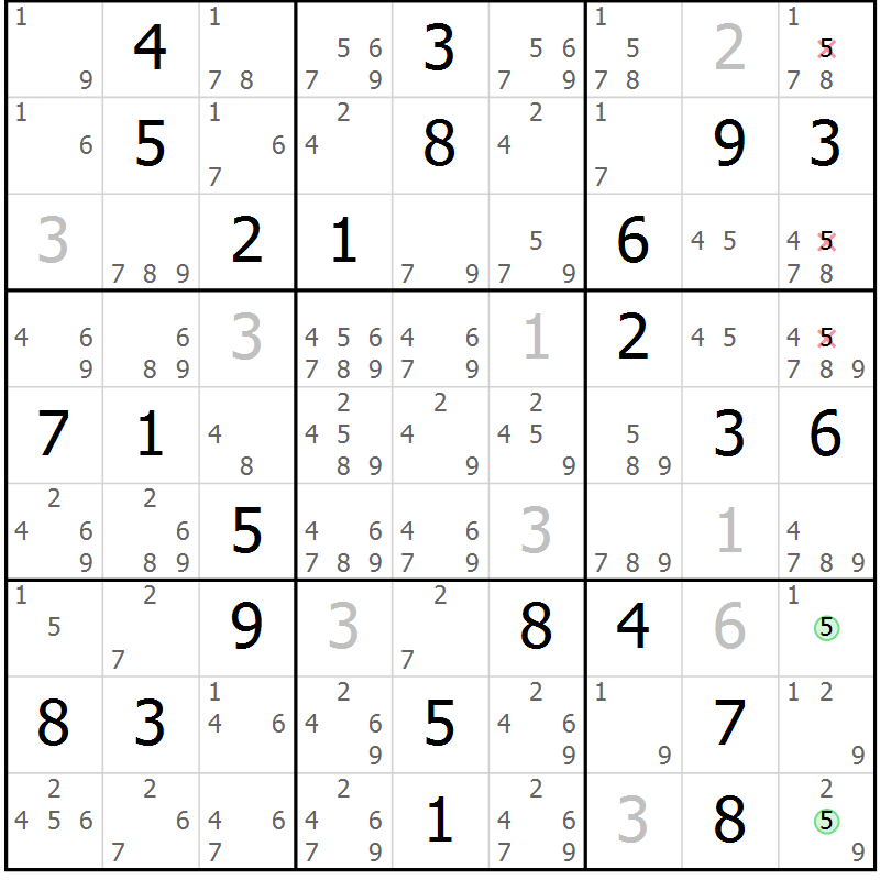 Position des candidats pour la solution de la Gr 80 page 83 du magazine de sudoku Maestro n° 099