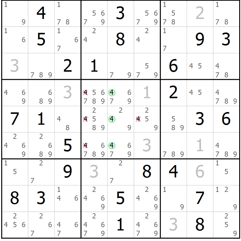 Position des candidats pour la solution de la Gr 80 page 83 du magazine de sudoku Maestro n° 099