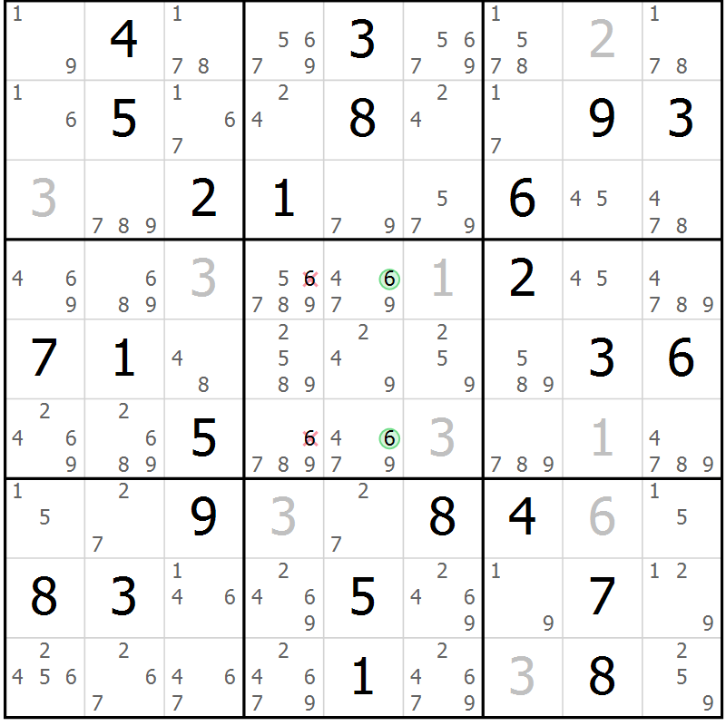 Position des candidats pour la solution de la Gr 80 page 83 du magazine de sudoku Maestro n° 099