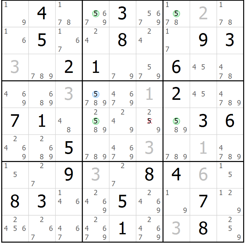 Position des candidats pour la solution de la Gr 80 page 83 du magazine de sudoku Maestro n° 099