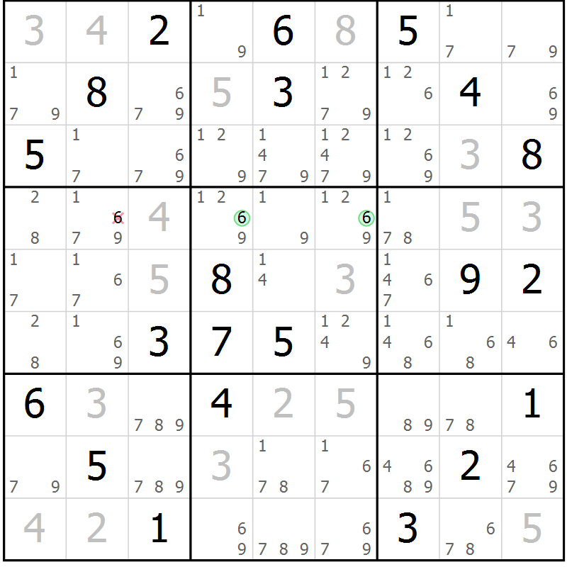 Position des candidats pour la solution de la Gr 81 page 84 du magazine de sudoku Maestro n° 099