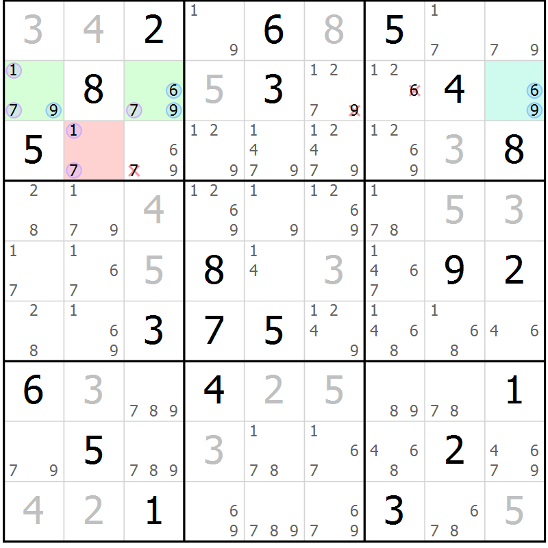 Position des candidats pour la solution de la Gr 81 page 84 du magazine de sudoku Maestro n° 099