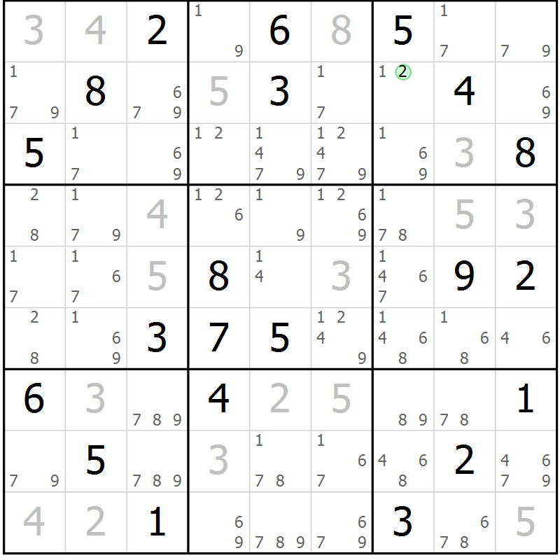 Position des candidats pour la solution de la Gr 81 page 84 du magazine de sudoku Maestro n° 099