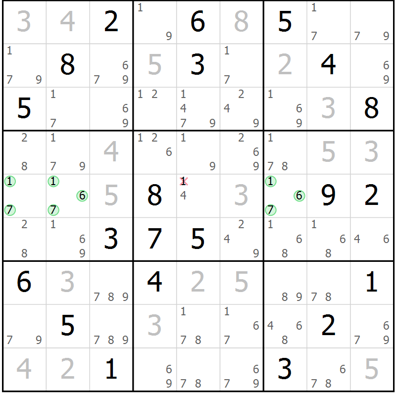 Position des candidats pour la solution de la Gr 81 page 84 du magazine de sudoku Maestro n° 099