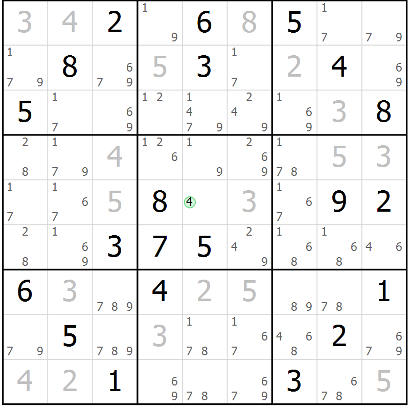 Position des candidats pour la solution de la Gr 81 page 84 du magazine de sudoku Maestro n° 099