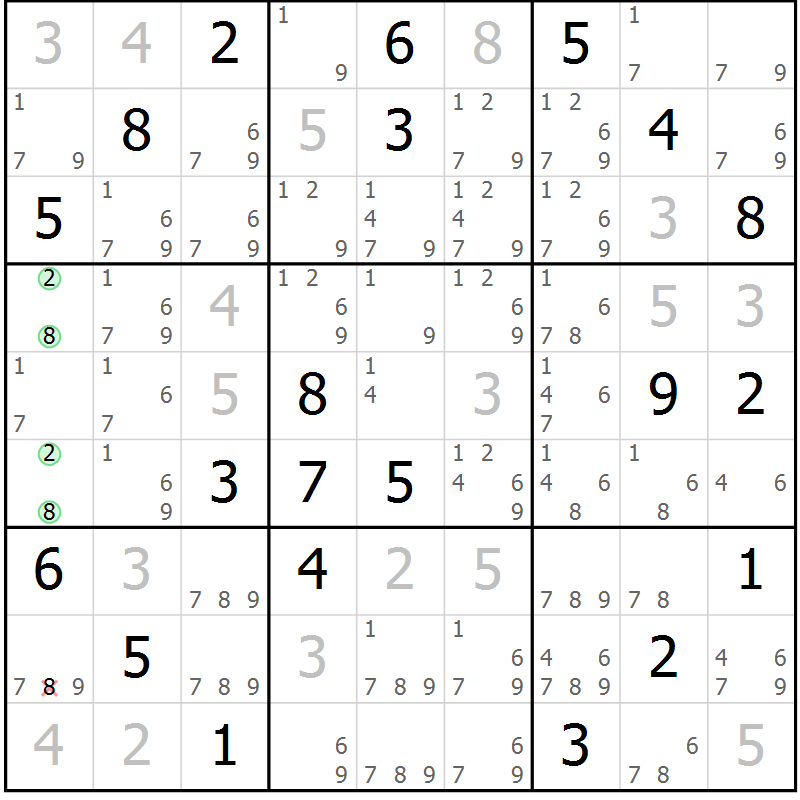 Position des candidats pour la solution de la Gr 81 page 84 du magazine de sudoku Maestro n° 099