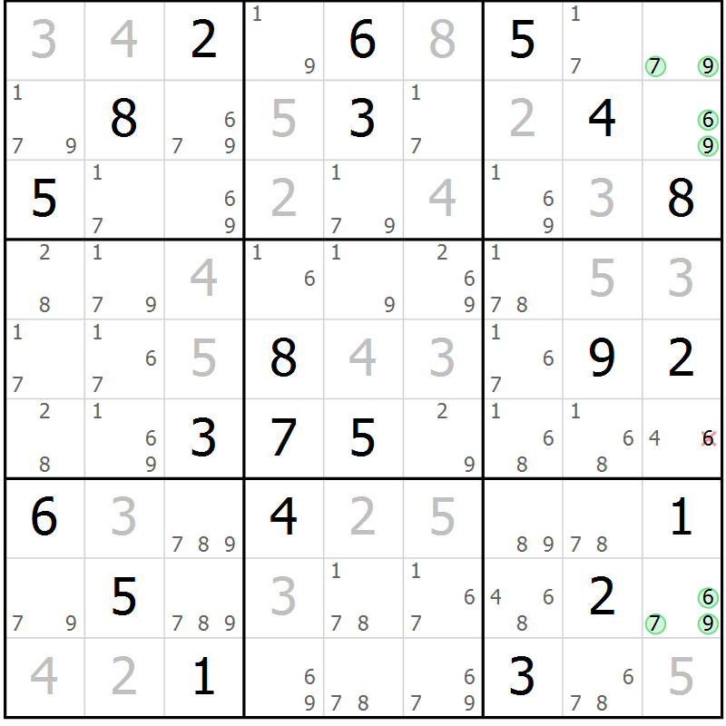 Position des candidats pour la solution de la Gr 81 page 84 du magazine de sudoku Maestro n° 099