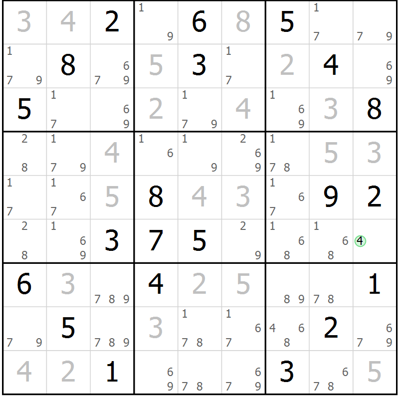 Position des candidats pour la solution de la Gr 81 page 84 du magazine de sudoku Maestro n° 099