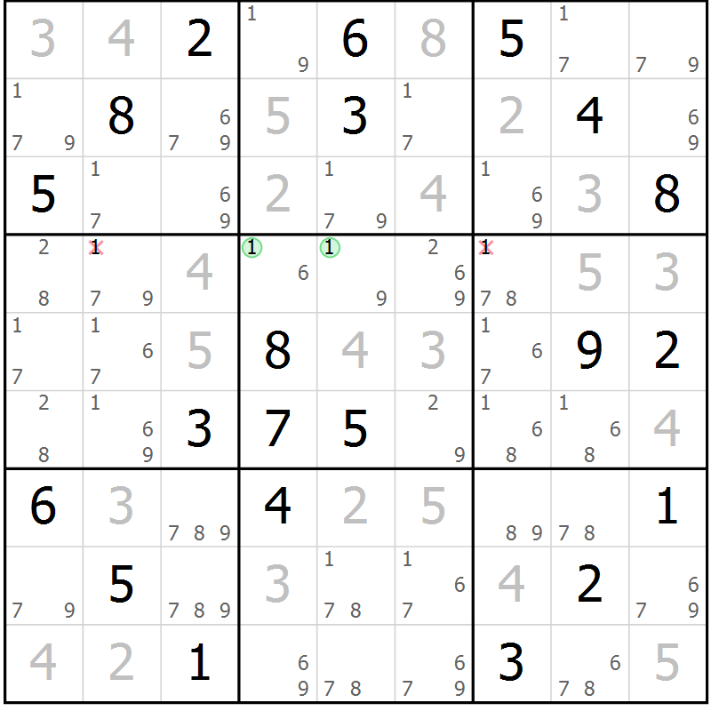 Position des candidats pour la solution de la Gr 81 page 84 du magazine de sudoku Maestro n° 099