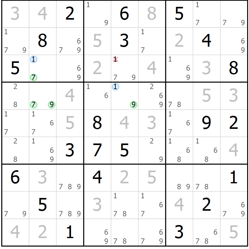 Position des candidats pour la solution de la Gr 81 page 84 du magazine de sudoku Maestro n° 099