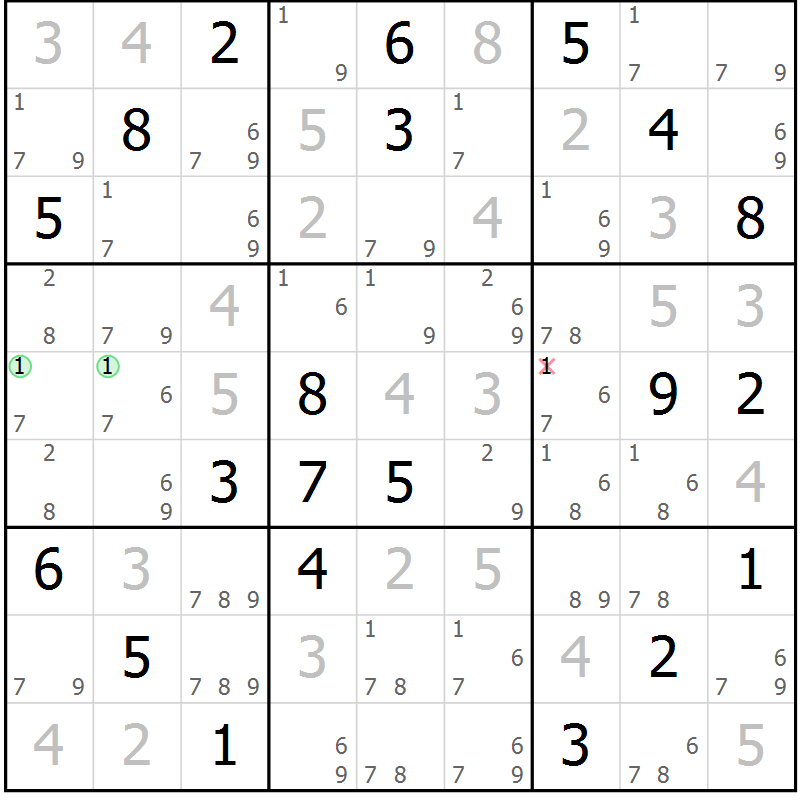 Position des candidats pour la solution de la Gr 81 page 84 du magazine de sudoku Maestro n° 099