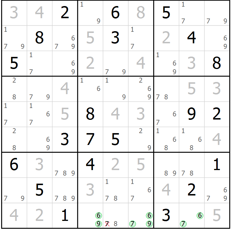 Position des candidats pour la solution de la Gr 81 page 84 du magazine de sudoku Maestro n° 099