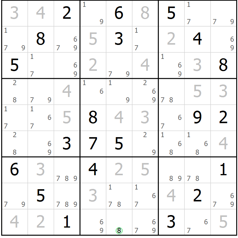 Position des candidats pour la solution de la Gr 81 page 84 du magazine de sudoku Maestro n° 099