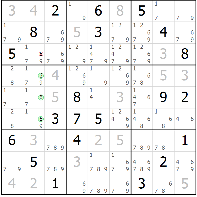 Position des candidats pour la solution de la Gr 81 page 84 du magazine de sudoku Maestro n° 099