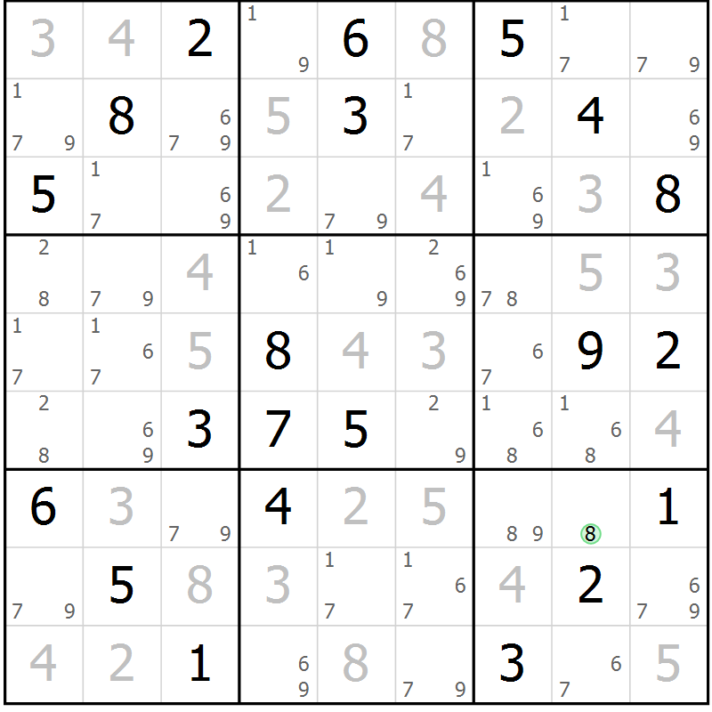 Position des candidats pour la solution de la Gr 81 page 84 du magazine de sudoku Maestro n° 099