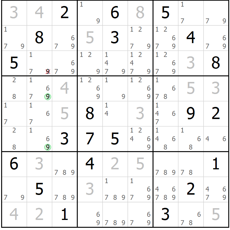 Position des candidats pour la solution de la Gr 81 page 84 du magazine de sudoku Maestro n° 099