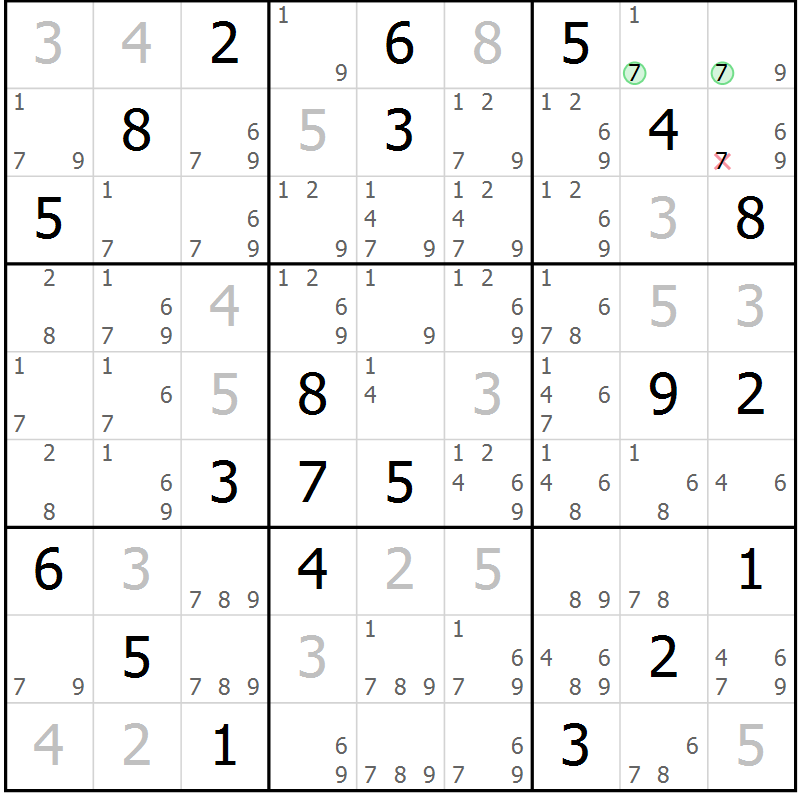 Position des candidats pour la solution de la Gr 81 page 84 du magazine de sudoku Maestro n° 099
