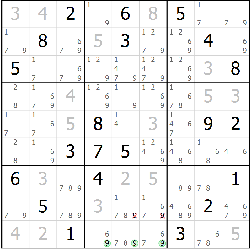 Position des candidats pour la solution de la Gr 81 page 84 du magazine de sudoku Maestro n° 099