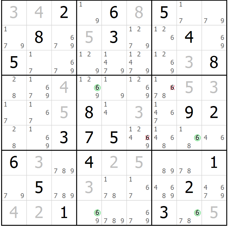 Position des candidats pour la solution de la Gr 81 page 84 du magazine de sudoku Maestro n° 099
