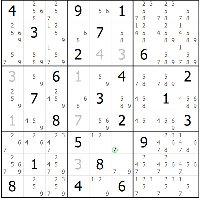 Position des candidats pour la solution de la Gr 82 page 85 du magazine de sudoku Maestro n° 099