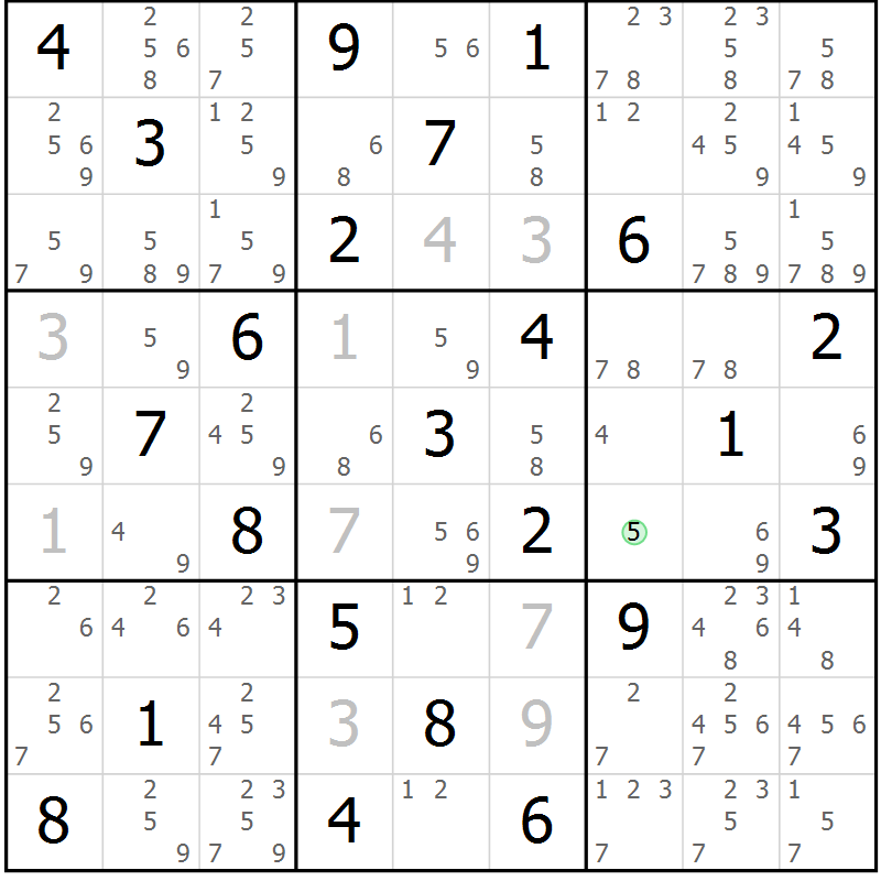 Position des candidats pour la solution de la Gr 82 page 85 du magazine de sudoku Maestro n° 099