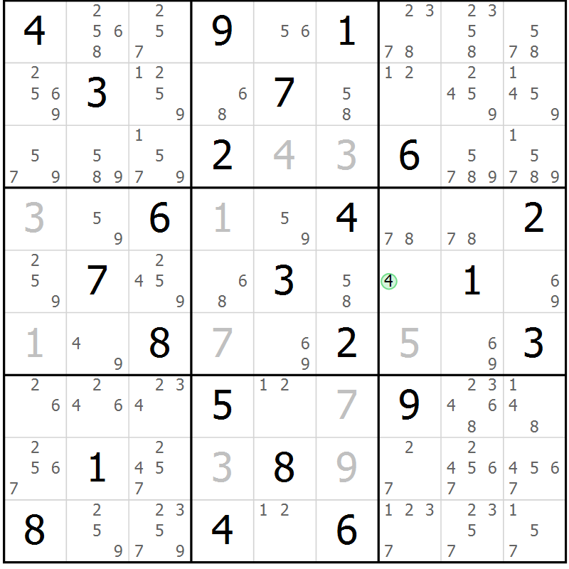Position des candidats pour la solution de la Gr 82 page 85 du magazine de sudoku Maestro n° 099