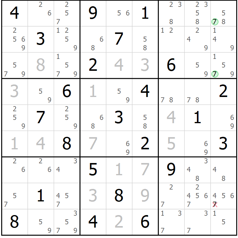 Position des candidats pour la solution de la Gr 82 page 85 du magazine de sudoku Maestro n° 099
