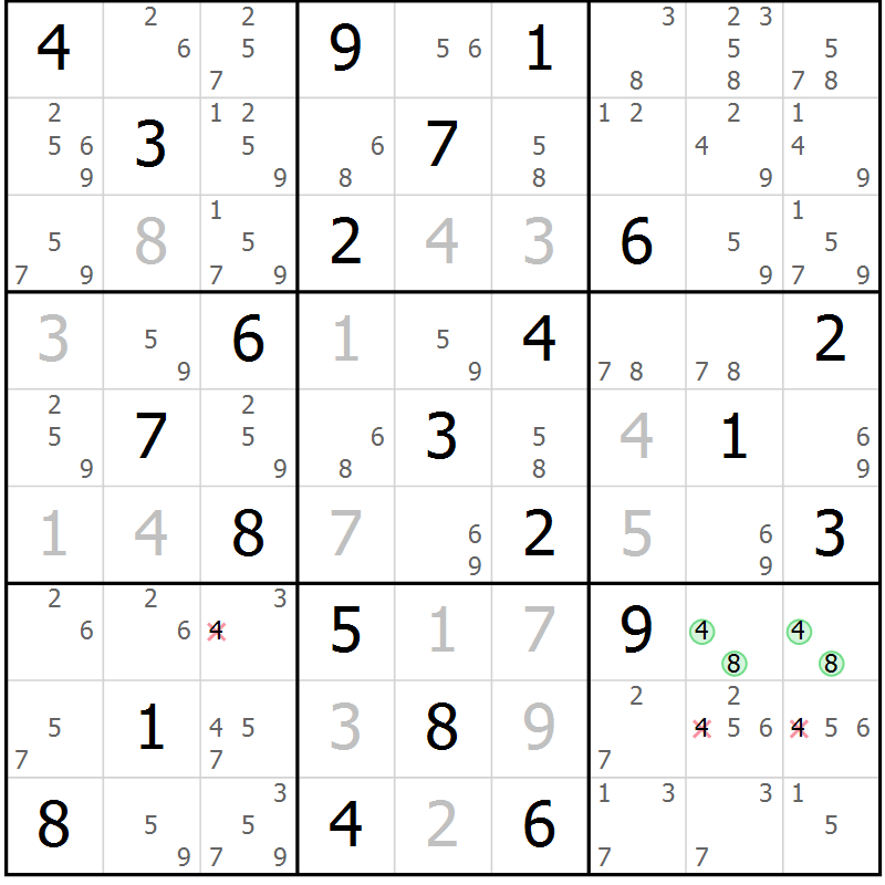 Position des candidats pour la solution de la Gr 82 page 85 du magazine de sudoku Maestro n° 099