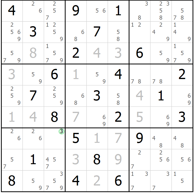 Position des candidats pour la solution de la Gr 82 page 85 du magazine de sudoku Maestro n° 099