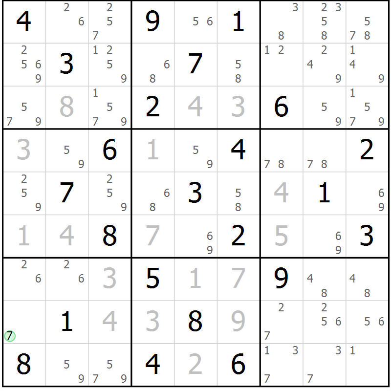 Position des candidats pour la solution de la Gr 82 page 85 du magazine de sudoku Maestro n° 099