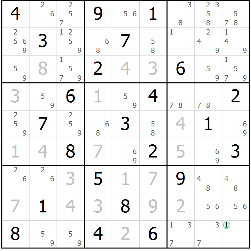 Position des candidats pour la solution de la Gr 82 page 85 du magazine de sudoku Maestro n° 099