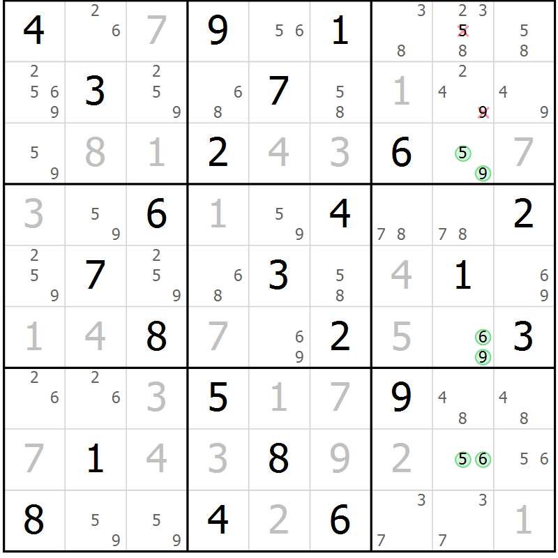 Position des candidats pour la solution de la Gr 82 page 85 du magazine de sudoku Maestro n° 099