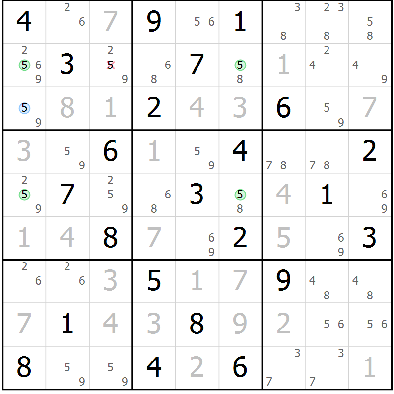 Position des candidats pour la solution de la Gr 82 page 85 du magazine de sudoku Maestro n° 099