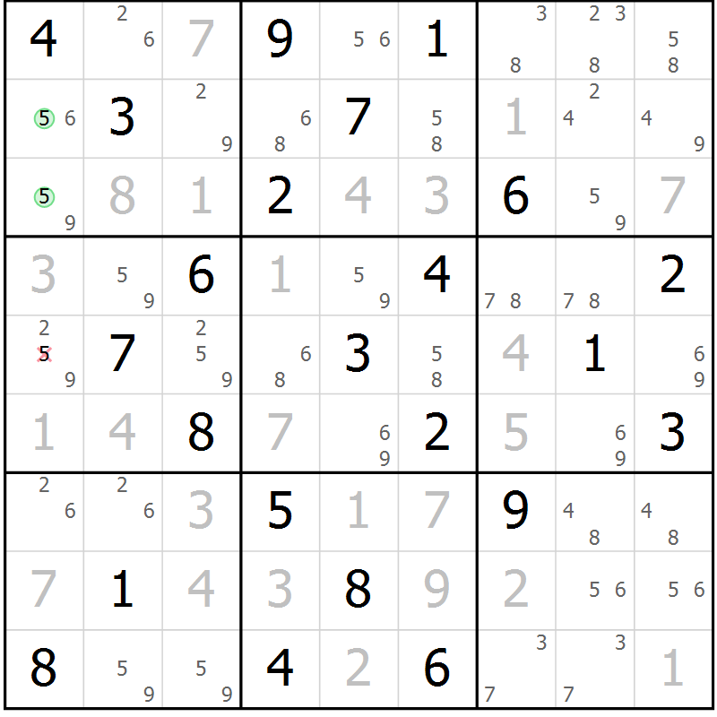 Position des candidats pour la solution de la Gr 82 page 85 du magazine de sudoku Maestro n° 099