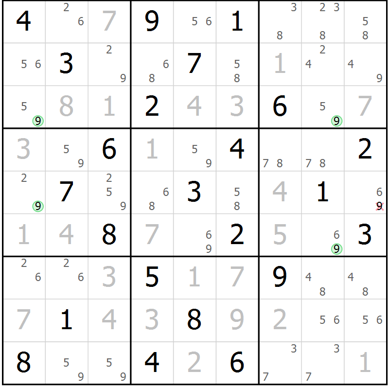 Position des candidats pour la solution de la Gr 82 page 85 du magazine de sudoku Maestro n° 099