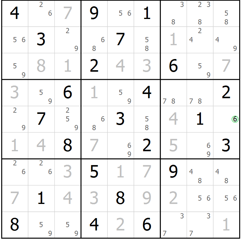 Position des candidats pour la solution de la Gr 82 page 85 du magazine de sudoku Maestro n° 099