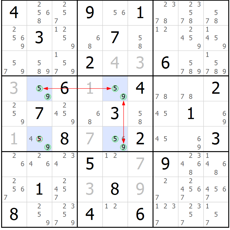 Position des candidats pour la solution de la Gr 82 page 85 du magazine de sudoku Maestro n° 099