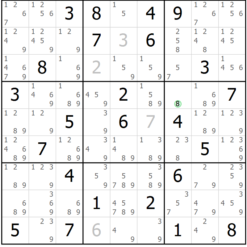 Position des candidats pour la solution de la Gr 83 page 86 du magazine de sudoku Maestro n° 099