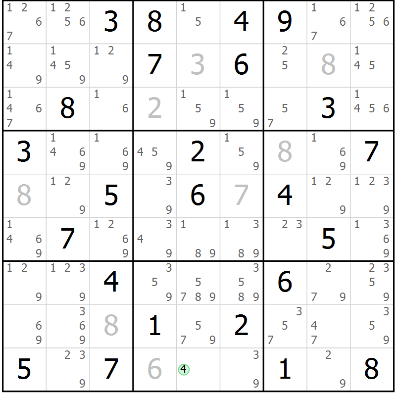 Position des candidats pour la solution de la Gr 83 page 86 du magazine de sudoku Maestro n° 099