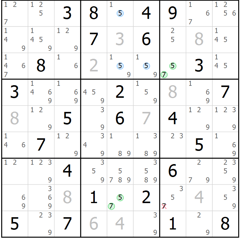 Position des candidats pour la solution de la Gr 83 page 86 du magazine de sudoku Maestro n° 099