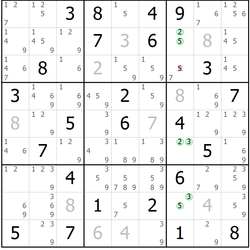 Position des candidats pour la solution de la Gr 83 page 86 du magazine de sudoku Maestro n° 099