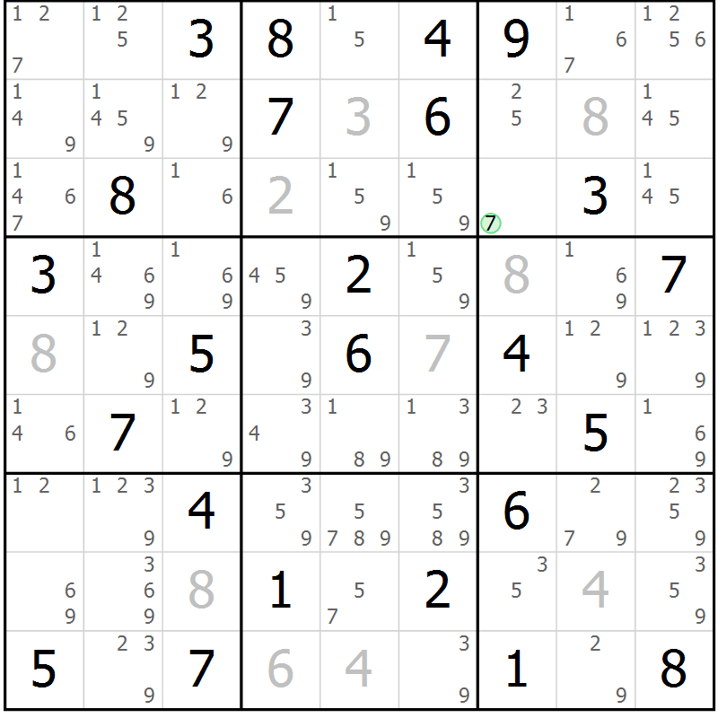 Position des candidats pour la solution de la Gr 83 page 86 du magazine de sudoku Maestro n° 099